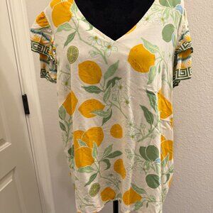 RACHEL ZOE Plus 2X Tropical Top Shirt Blouse Tunic